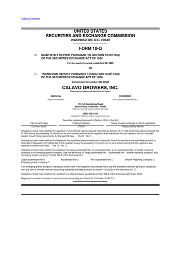 Thumbnail Calavo Growers
 10-Q Quarterly Report FY2020 