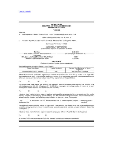 Thumbnail Agree Realty
 10-Q Quarterly Report FY2020 