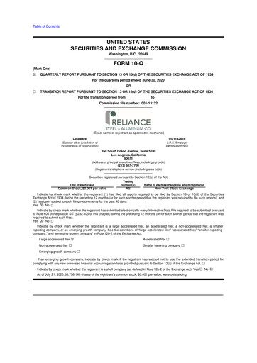 Thumbnail Reliance


 10-Q Quarterly Report FY2020 