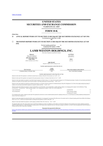 Thumbnail Lamb Weston 10-K Annual Report 2020