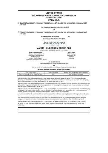 Miniature Janus Henderson
 10-Q Rapport trimestriel 2020 