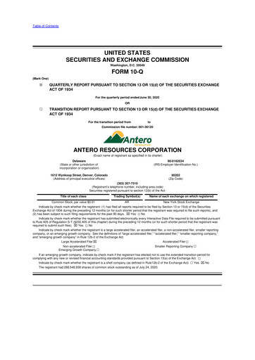 Thumbnail Antero Resources
 10-Q Quarterly Report FY2020 