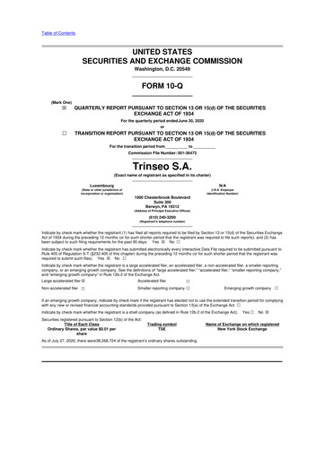 Miniature Trinseo 10-Q Rapport trimestriel 2020 