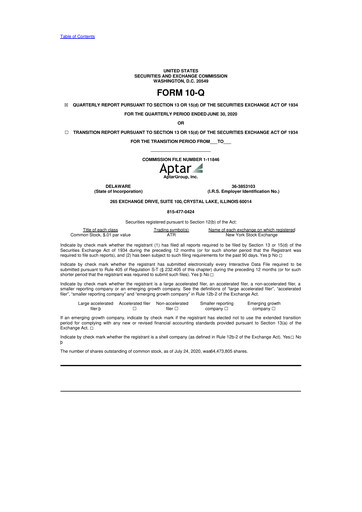 Miniature AptarGroup 10-Q Rapport trimestriel 2020 