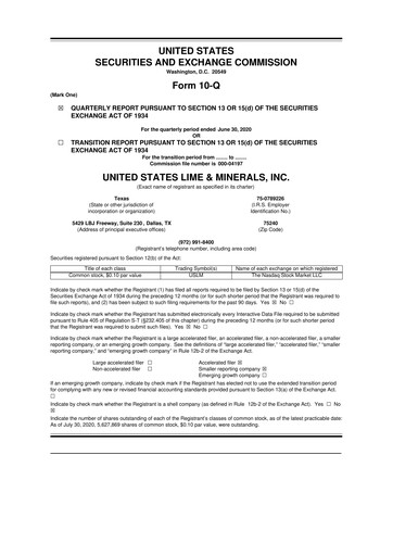 Thumbnail United States Lime & Minerals  10-Q Quarterly Report FY2020 