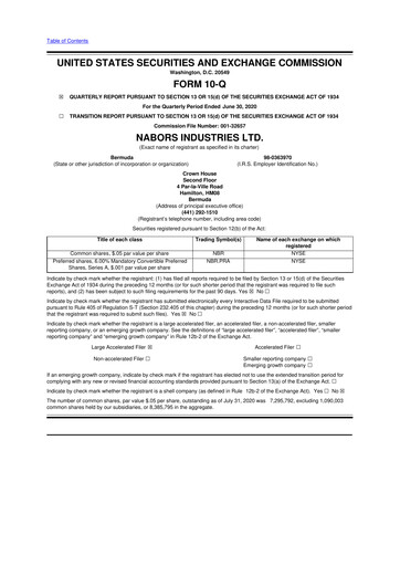 Miniature Nabors Industries
 10-Q Rapport trimestriel 2020 