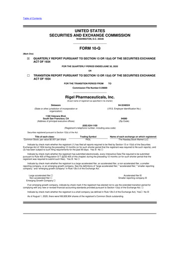 Thumbnail Rigel Pharmaceuticals 10-Q Quarterly Report FY2020 