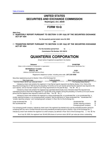 Miniature Quanterix 10-Q Rapport trimestriel 2020 