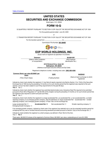 Thumbnail eXp World Holdings
 10-Q Quarterly Report FY2020 