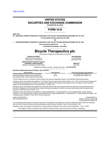 Thumbnail Bicycle Therapeutics 10-Q Quarterly Report FY2020 