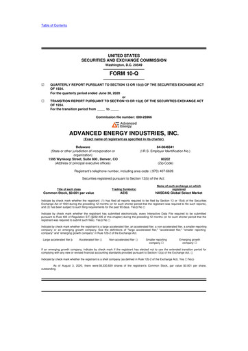 Thumbnail Advanced Energy 10-Q Quarterly Report FY2020 