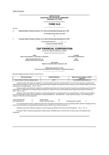 Thumbnail C&F Financial Corporation

 10-Q Quarterly Report FY2020 