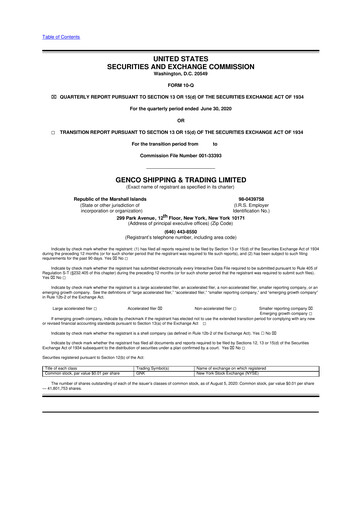 Vorschaubild Genco Shipping & Trading 10-Q Quartalsbericht 2020 