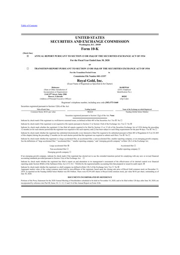 Thumbnail Royal Gold
 10-K Annual Report 2020