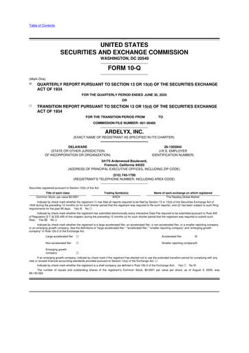 Thumbnail Ardelyx 10-Q Quarterly Report FY2020 