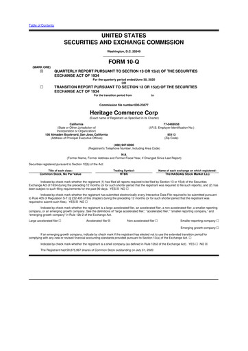 Thumbnail Heritage Commerce 10-Q Quarterly Report FY2020 