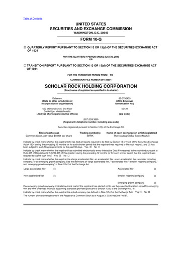 Thumbnail Scholar Rock Holding 10-Q Quarterly Report FY2020 