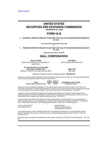 Vorschaubild Ball Corporation
 10-Q Quartalsbericht 2020 