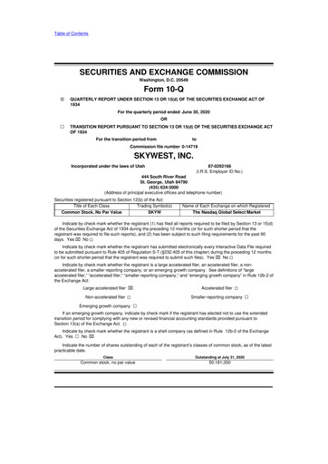 Thumbnail SkyWest 10-Q Quarterly Report FY2020 