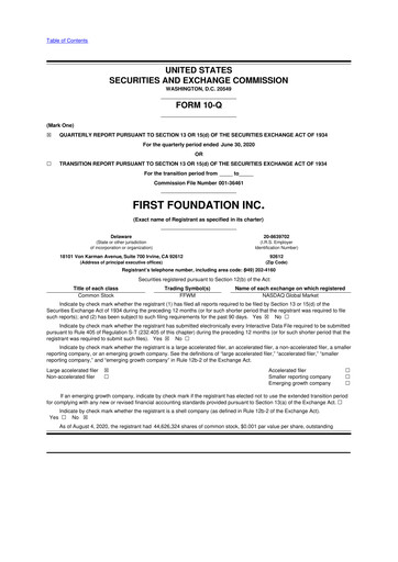 Thumbnail First Foundation
 10-Q Quarterly Report FY2020 