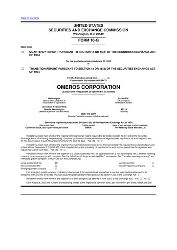 Vorschaubild Omeros Corporation 10-Q Quartalsbericht 2020 