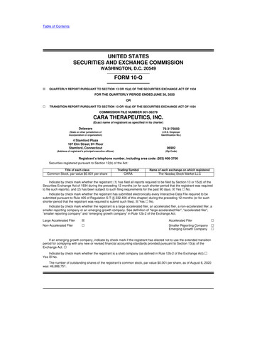 Thumbnail Cara Therapeutics
 10-Q Quarterly Report FY2020 