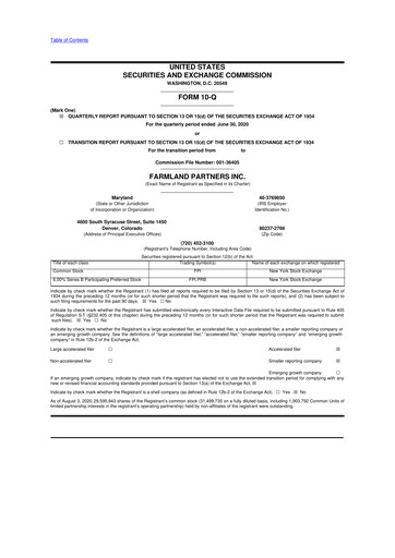 Thumbnail Farmland Partners
 10-Q Quarterly Report FY2020 