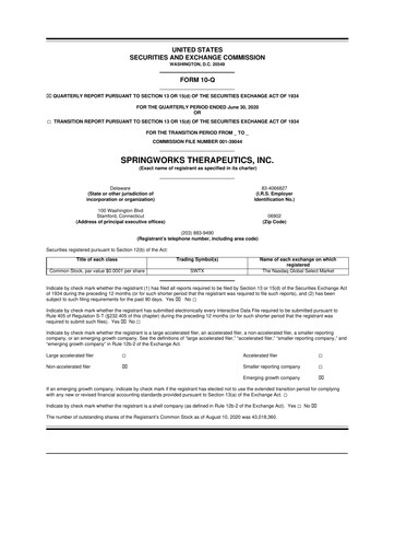 Thumbnail SpringWorks Therapeutics 10-Q Quarterly Report FY2020 