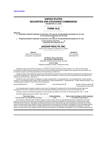 Thumbnail Jaguar Health 10-Q Quarterly Report FY2020 