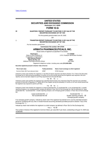 Miniature Armata Pharmaceuticals 10-Q Rapport trimestriel 2020 