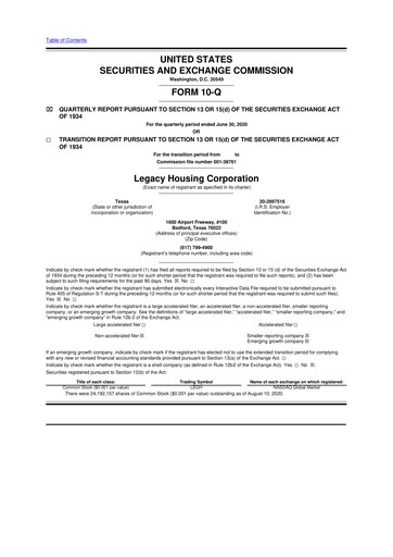 Thumbnail Legacy Housing Corporation 10-Q Quarterly Report FY2020 