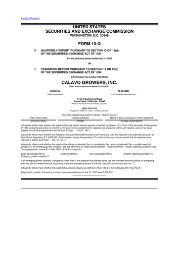 Thumbnail Calavo Growers
 10-Q Quarterly Report FY2020 