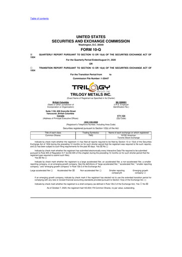 Thumbnail Trilogy Metals
 10-Q Quarterly Report FY 