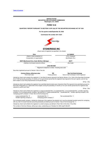 Thumbnail Stoneridge 10-Q Quarterly Report FY2020 