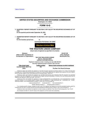 Thumbnail Western Union 10-Q Quarterly Report FY2020 