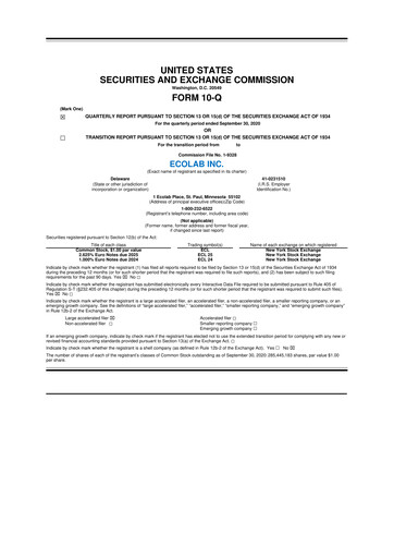 Miniature Ecolab 10-Q Rapport trimestriel 2020 