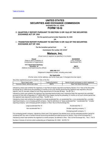 Thumbnail Matson 10-Q Quarterly Report FY2020 