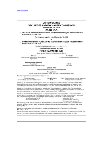 Thumbnail First Hawaiian Bank
 10-Q Quarterly Report FY2020 