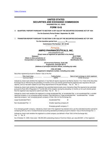 Thumbnail Ampio Pharmaceuticals 10-Q Quarterly Report FY2020 