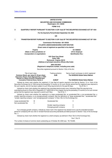 Vorschaubild Atlantic Union Bankshares 10-Q Quartalsbericht 2020 