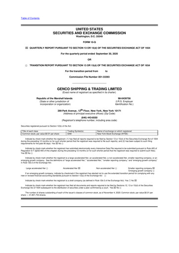 Vorschaubild Genco Shipping & Trading 10-Q Quartalsbericht 2020 