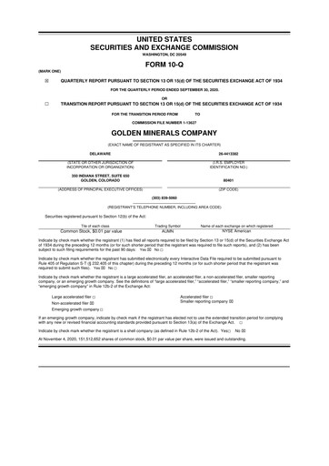 Miniature Golden Minerals
 10-Q Rapport trimestriel 2020 
