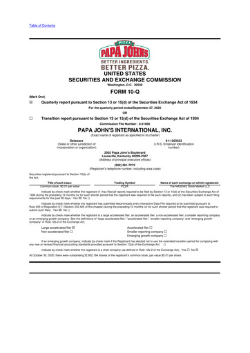 Thumbnail Papa John's Pizza
 10-Q Quarterly Report FY 