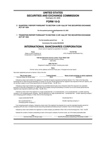 Thumbnail International Bancshares Corp 10-Q Quarterly Report FY2020 