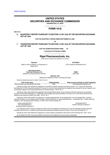 Thumbnail Rigel Pharmaceuticals 10-Q Quarterly Report FY2020 