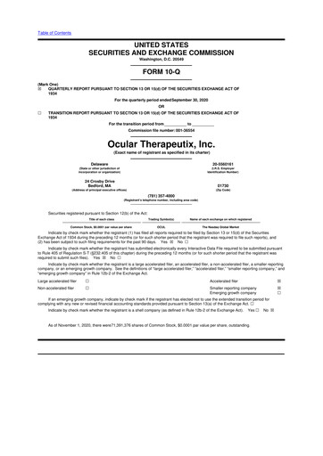 Thumbnail Ocular Therapeutix 10-Q Quarterly Report FY2020 