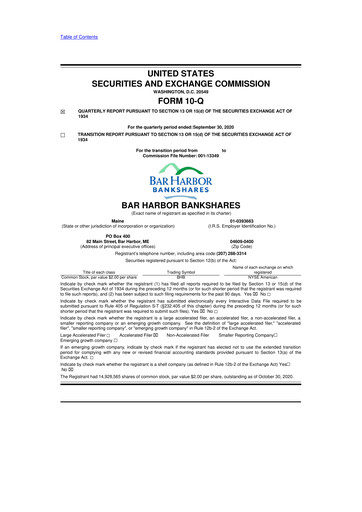 Thumbnail Bar Harbor Bankshares

 10-Q Quarterly Report FY2020 