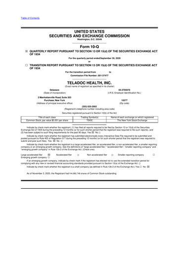 Thumbnail Teladoc Health
 10-Q Quarterly Report FY2020 