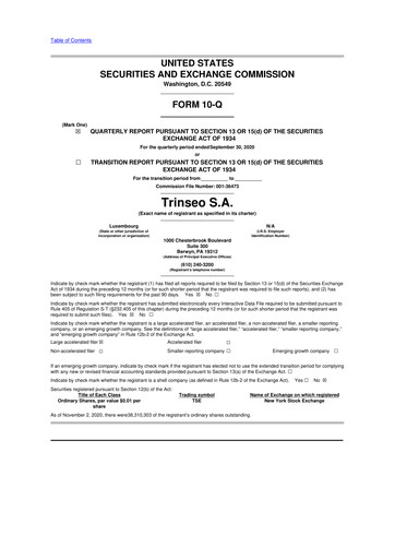 Miniature Trinseo 10-Q Rapport trimestriel 2020 