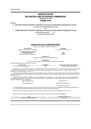 Miniature South State Corp 10-Q Rapport trimestriel 2020 